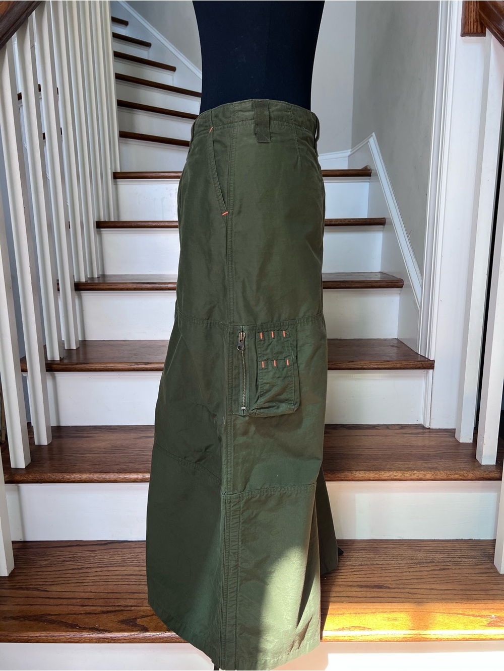 Vintage American Eagle Olive Cargo Maxi Skirt Size 2 90s Utility - Picture 4 of 10